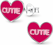 Mia Belle Girls Sterling Silver Stud Earrings Pink Cutie Heart