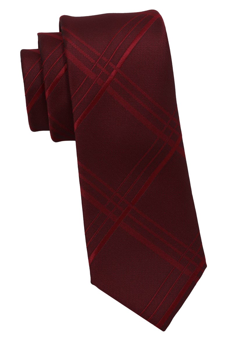Tonal Plaid Tie, Main, color, BLK/ BURGUNDY