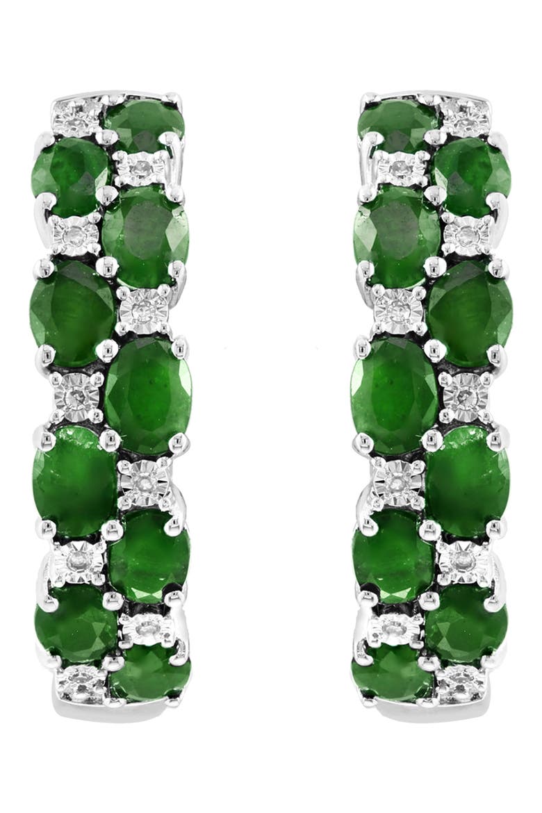 Sterling Silver Gemstone & Diamond Hoop Earrings, Alternate, color, GREEN