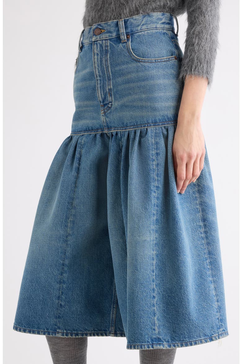 Gathered High Waist Denim Midi Skirt, Alternate, color, DUSTY COBALT