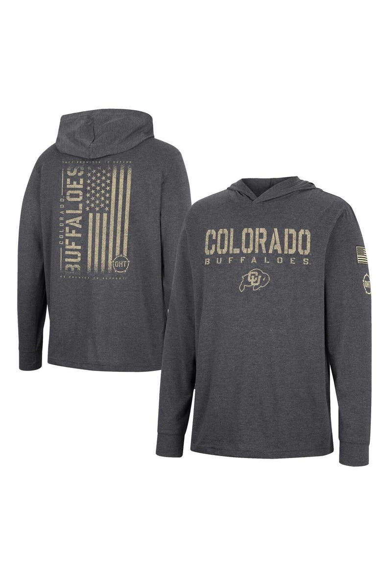 COLOSSEUM Men's Colosseum Charcoal Colorado Buffaloes Team OHT Military Appreciation Hoodie Long Sleeve T-Shirt, Main, color, Black