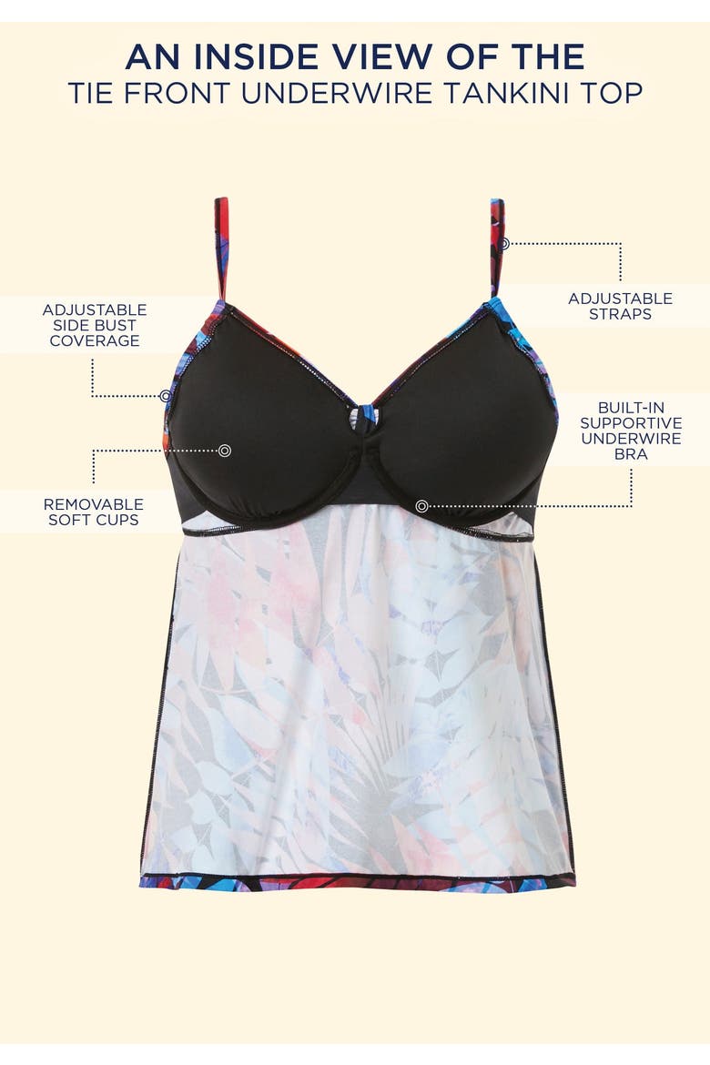 Tie Front Underwire Tankini Top, Alternate, color, Pink Burst