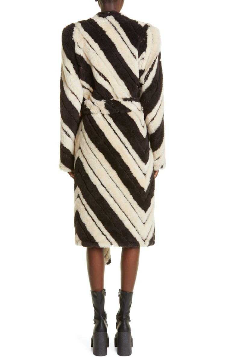 Stella McCartney Stripe Faux Fur Belted Coat, Alternate, color, 