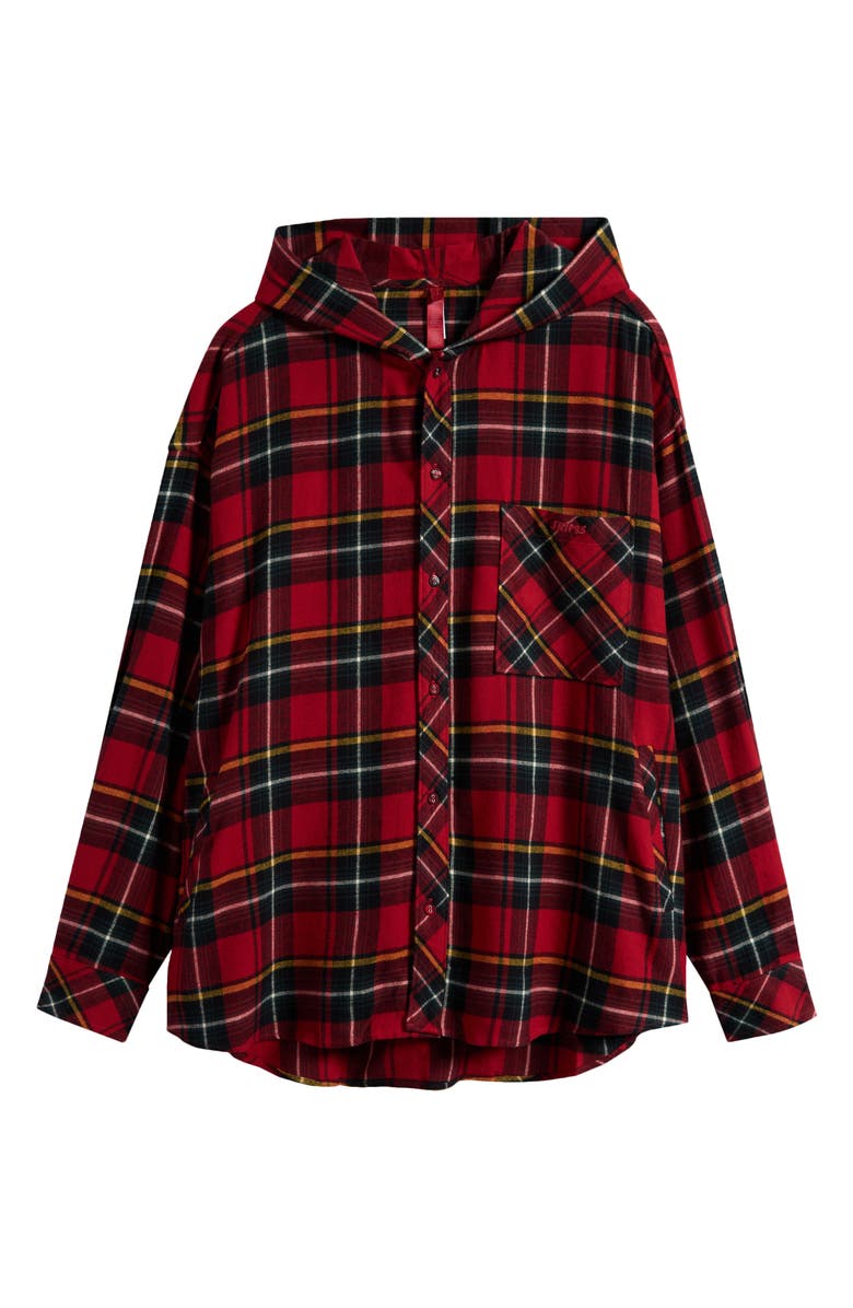 SKIMS Plaid Flannel Hooded Pajama Top, Alternate, color, Brick Holiday Plaid