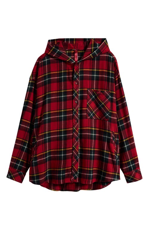 Skims Plaid Flannel Hooded Pajama Top In Red