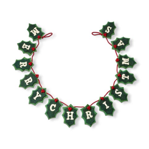 Merry Christmas Holly Berries Wool Felt Garland Decoration