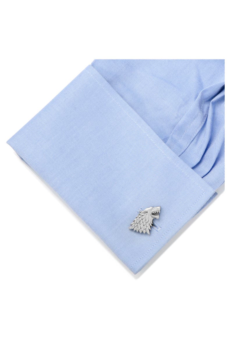 Stark Dire Wolf Cuff Links, Alternate, color, SILVER