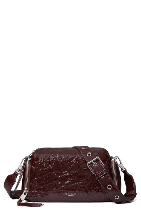 Perry Voyager Crinkled Patent Leather Crossbody Bag