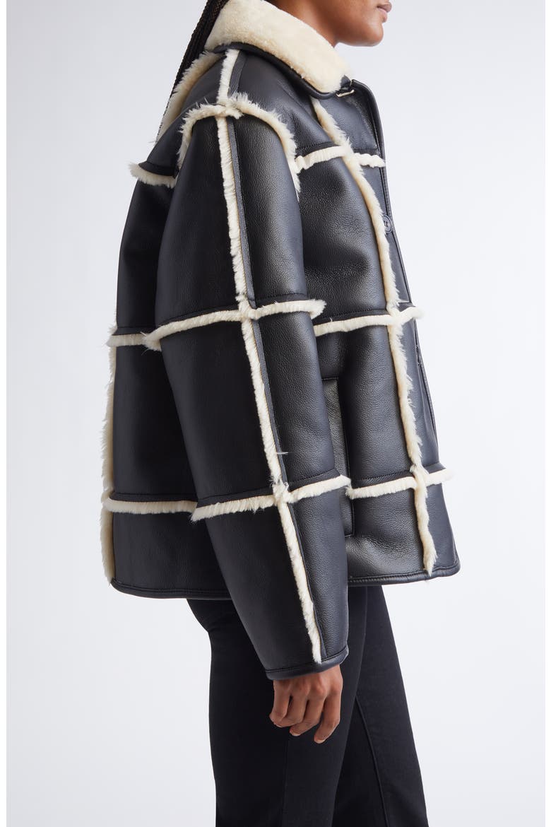 Isabella Faux Shearling & Faux Leather Jacket, Alternate, color, BLACK/ OFF WHITE