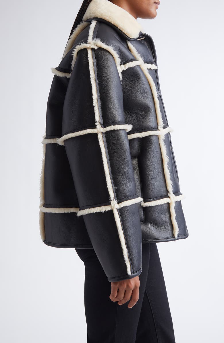 Stand Studio Isabella Faux Shearling & Faux Leather Jacket, Alternate, color, Black/ Off White