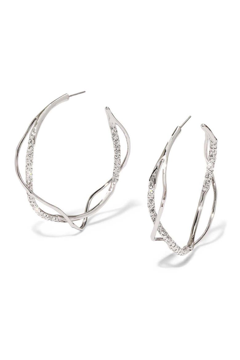 Intertwined Pavé Hoop Earrings, Main, color, CHAMPAGNE