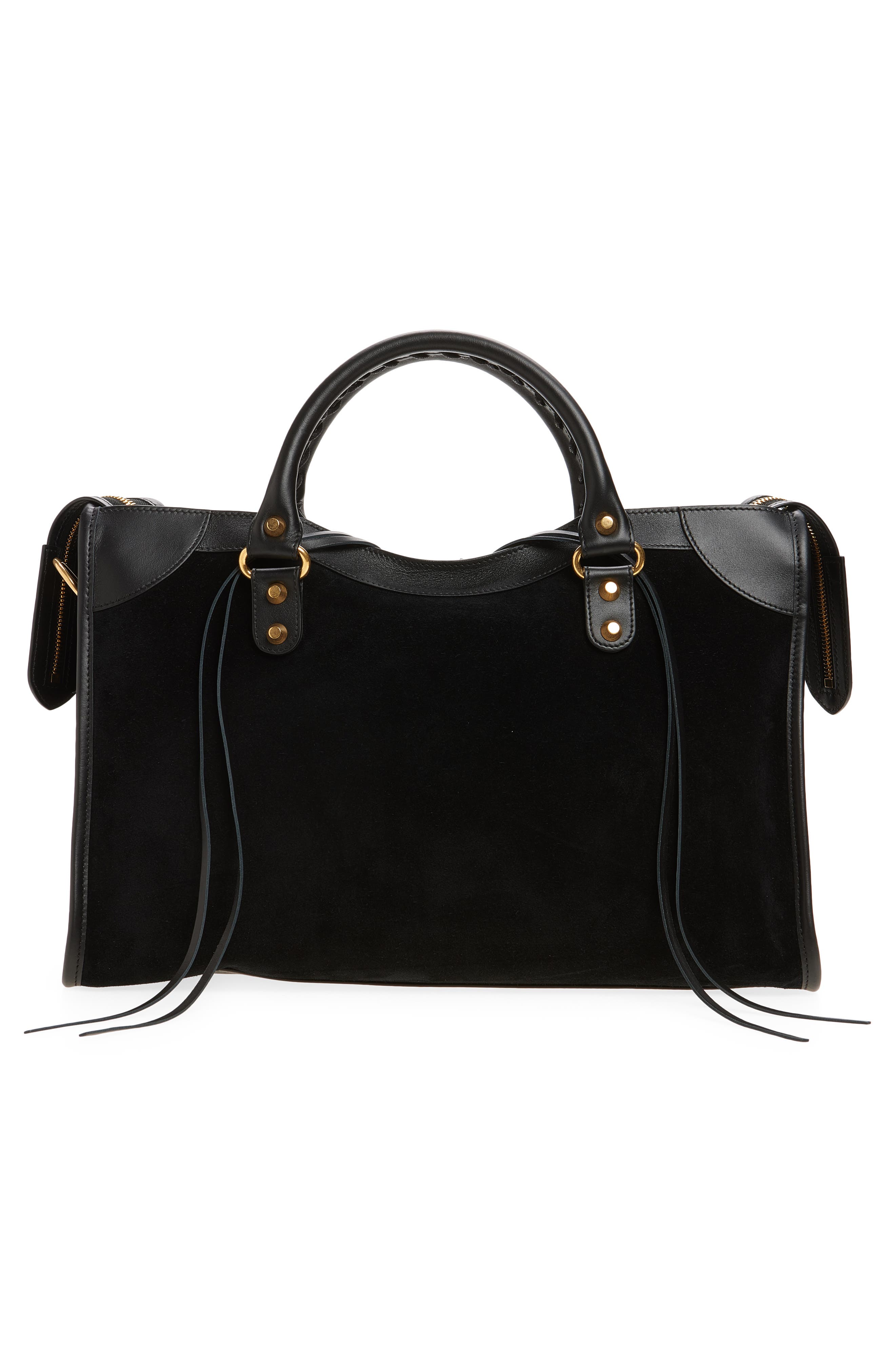 Balenciaga Medium Le City Suede Satchel, Alternate, color, 1000 Black