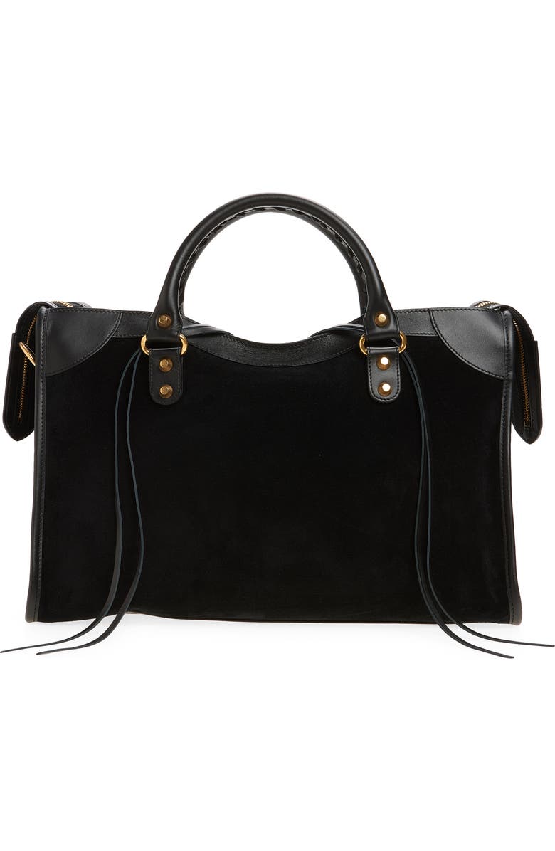 Balenciaga Medium Le City Suede Satchel, Alternate, color, 1000 Black