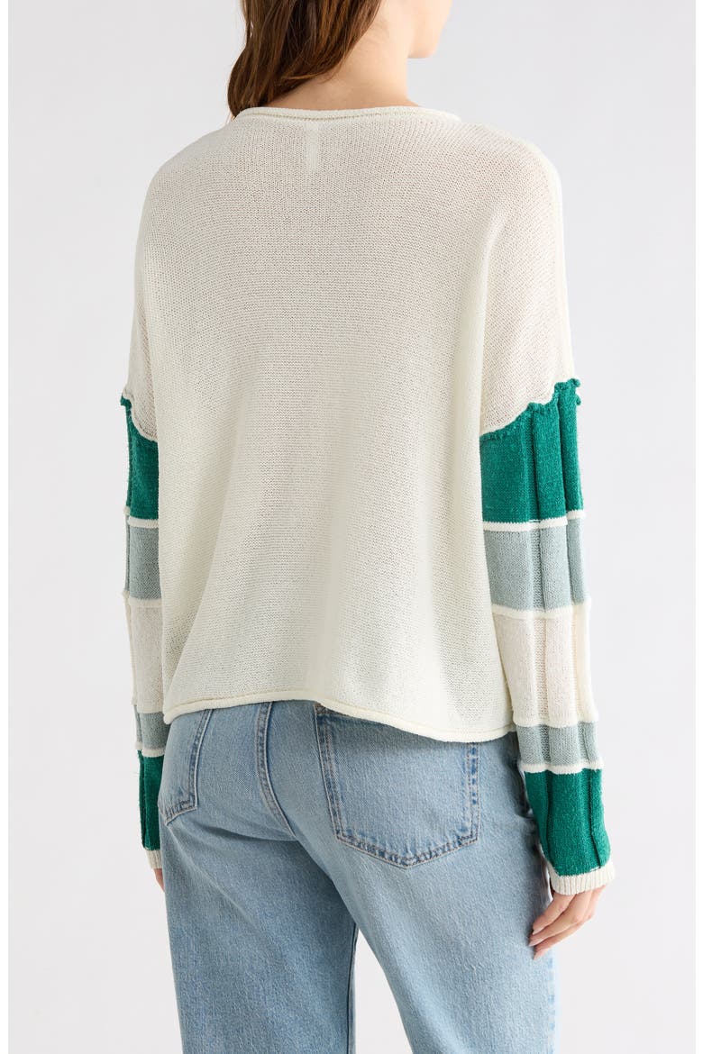 Stripe Sleeve Sweater, Alternate, color, CREAM/ TEAL