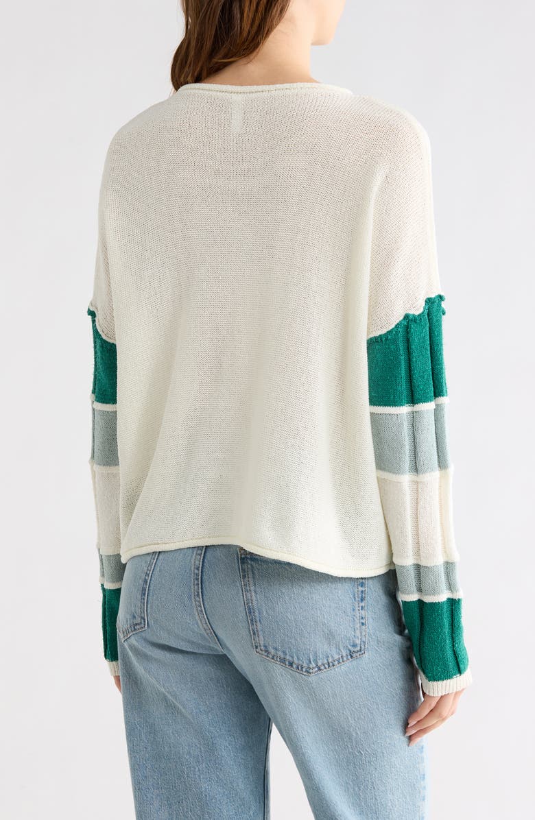 WISHLIST Stripe Sleeve Sweater, Alternate, color, Cream/ Teal