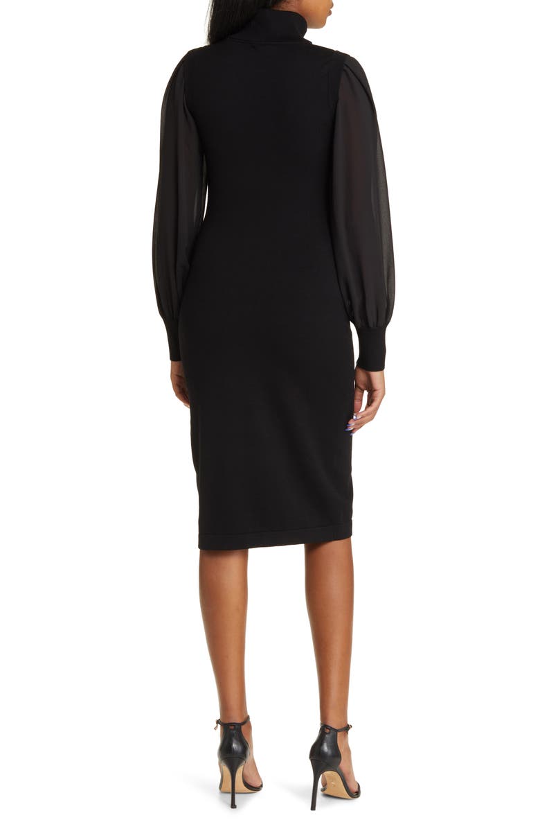 Vince Camuto Chiffon Long Sleeve Turtleneck Sweater Dress, Alternate, color, 