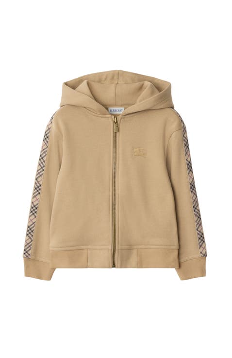 Check Trim Cotton Zip Hoodie