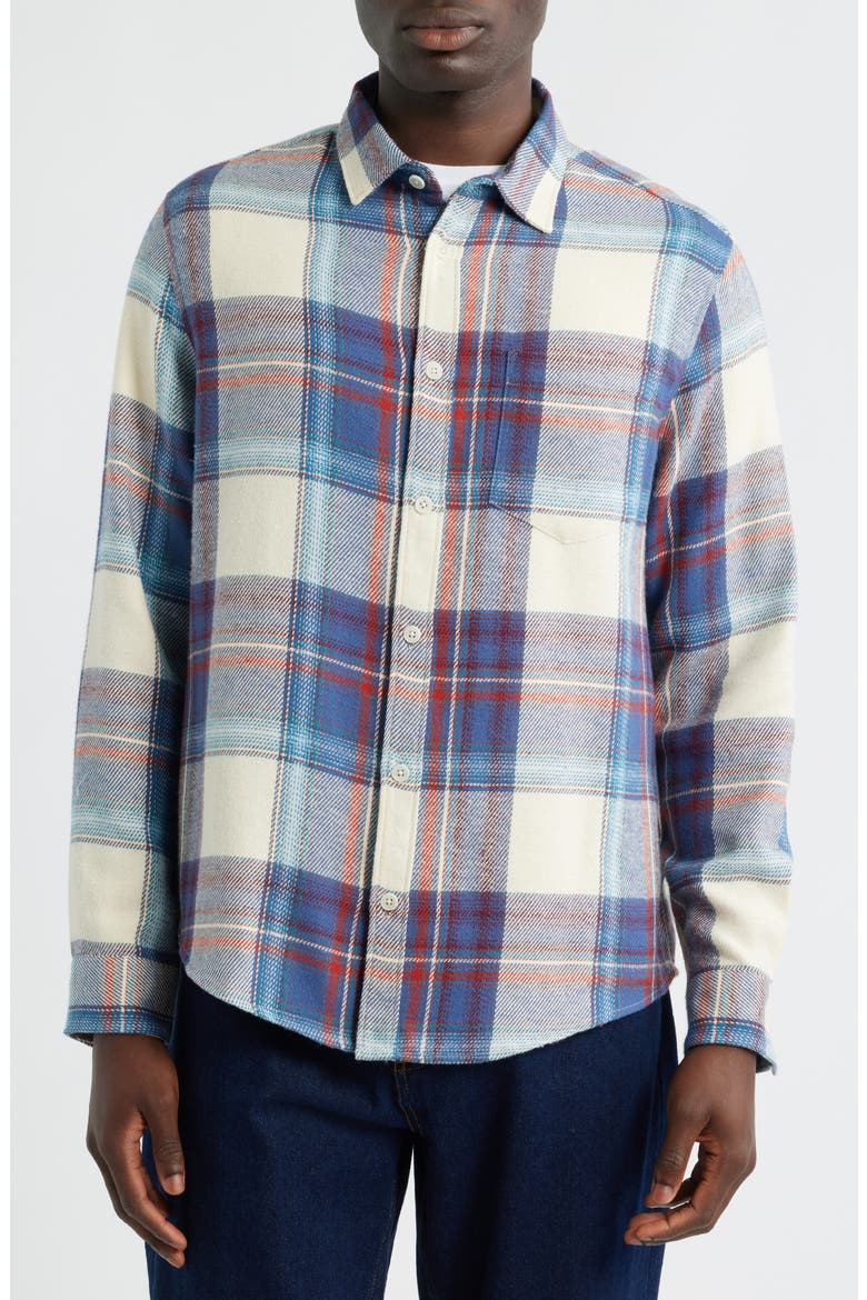 Shelly Plaid Cotton Flannel Button-Up Shirt, Alternate, color, BLUE / MULTI