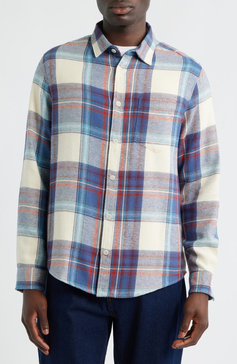Wax London Shelly Plaid Cotton Flannel Button-Up Shirt, Alternate, color, Blue / Multi