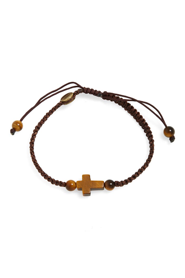 Tiger's-Eye Cross Macrame Bracelet, Main, color, TIGER EYE