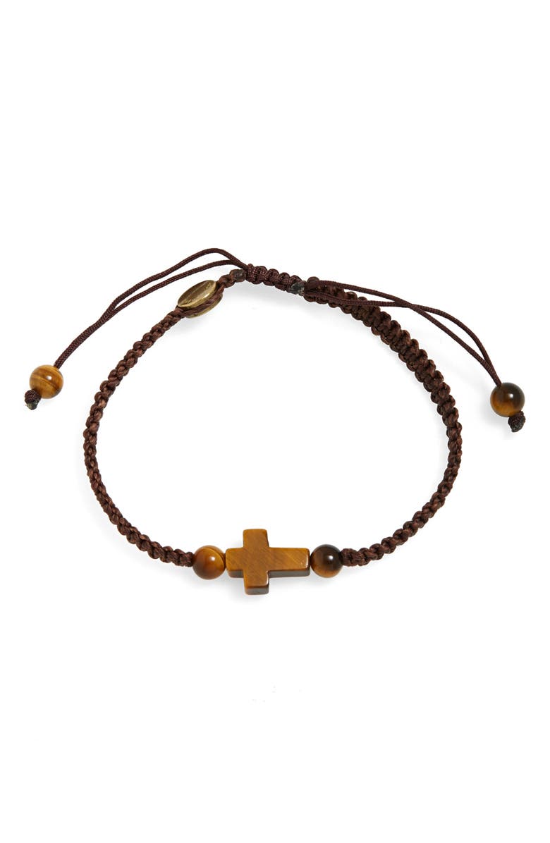 Caputo & Co. Tiger's-Eye Cross Macrame Bracelet, Main, color, Tiger Eye