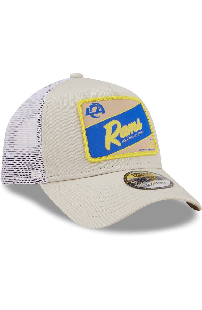 New Era Men's New Era Khaki/White Los Angeles Rams Happy Camper A-Frame Trucker 9FORTY Snapback Hat, Alternate, color, Khaki