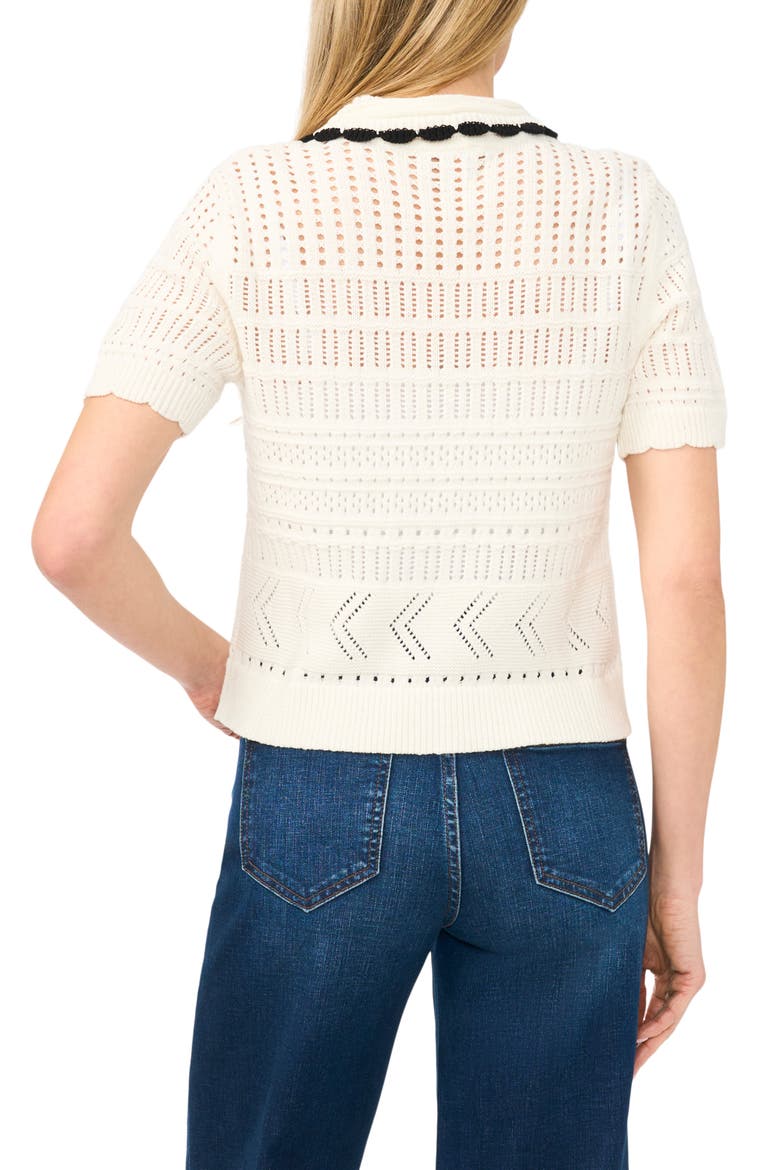 Pointelle Knit Cotton Button Front Sweater, Alternate, color, ANTIQUE WHITE