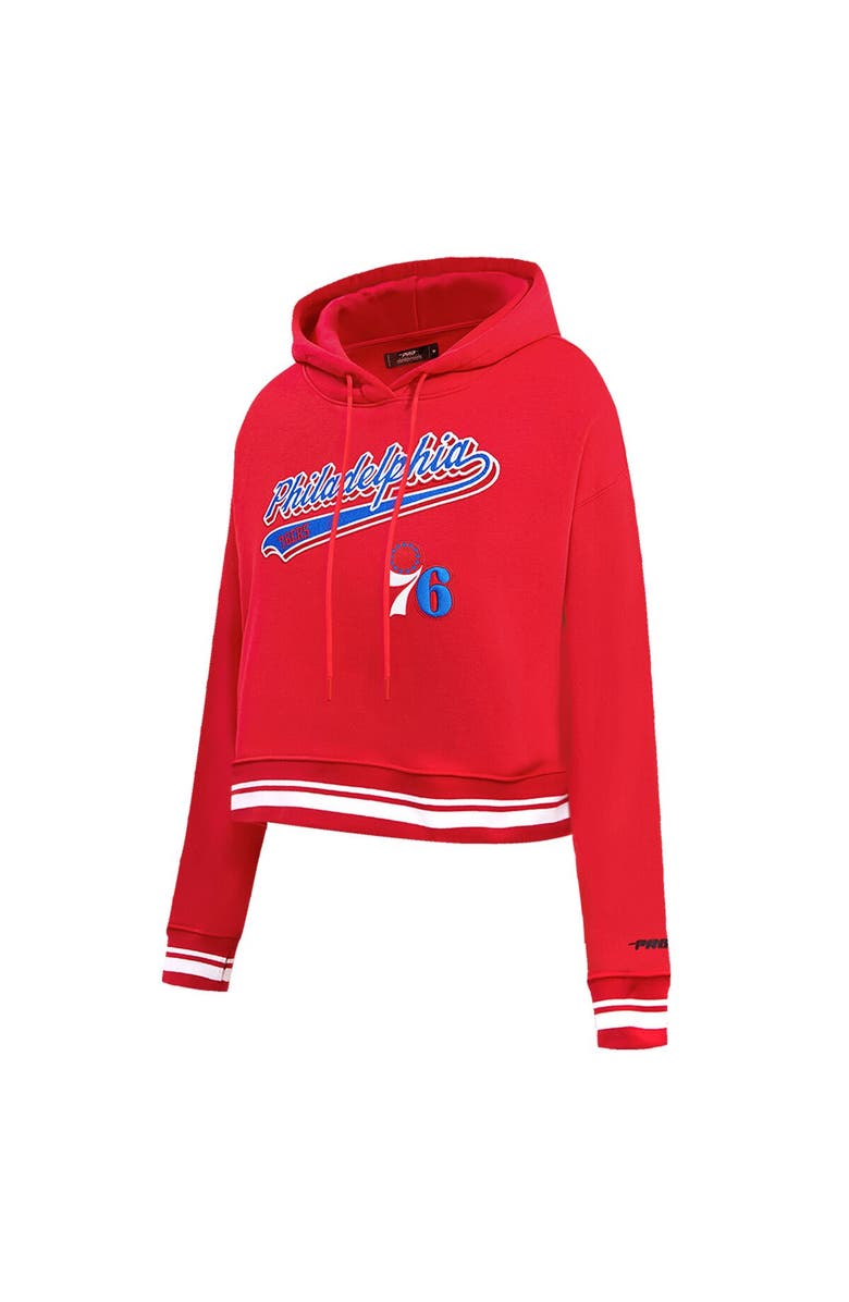 PRO STANDARD Women's Pro Standard Red Philadelphia 76ers Script Tail Cropped Pullover Hoodie, Alternate, color, Red