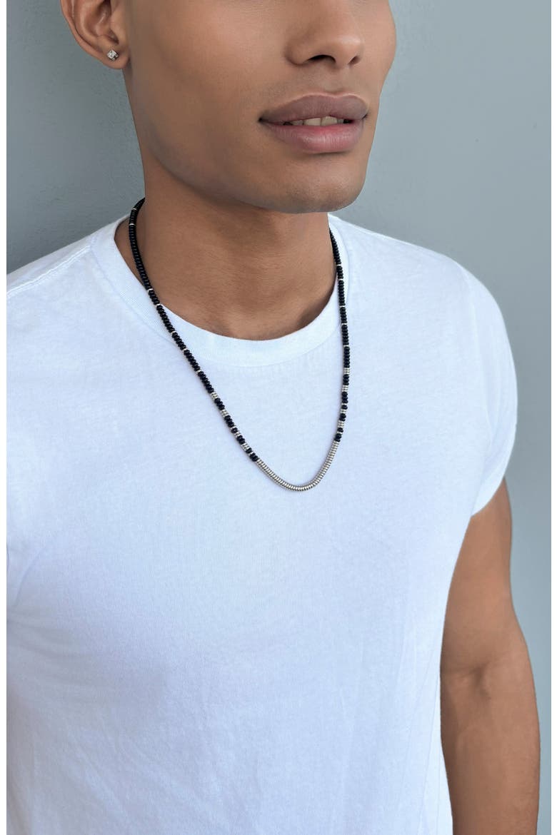 Men's Silver Plated Bead Necklace, Alternate, color, BLACK/ SILVER