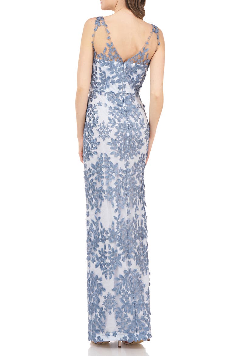 Leaf Embroidered Gown, Alternate, color, MINERAL BLUE