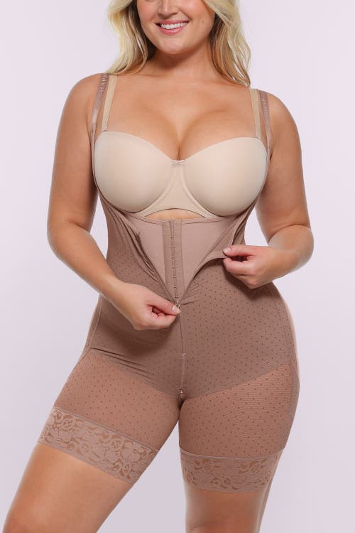 Shapellx Airslim Open Bust Polka Dot Bodysuit In Brown