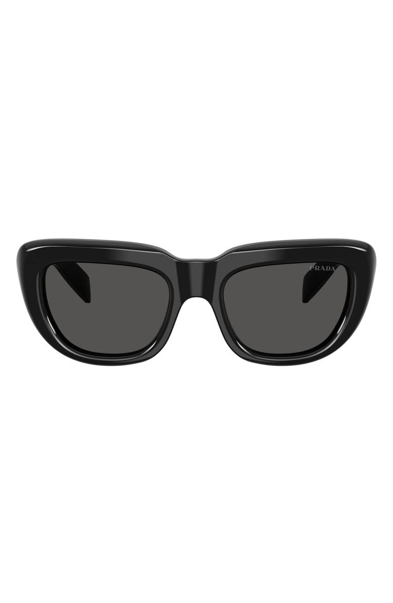 Prada 54mm Rectangular Sunglasses, Main, color, Black / Dark Grey
