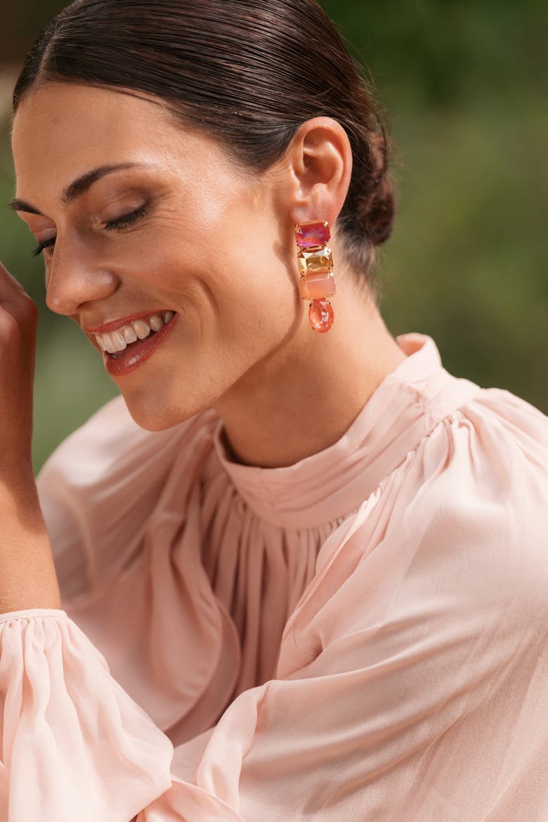 Swarovski Triple Rectangle Stone Earrings in Sunset Mix, Alternate, color, Sunset Mix
