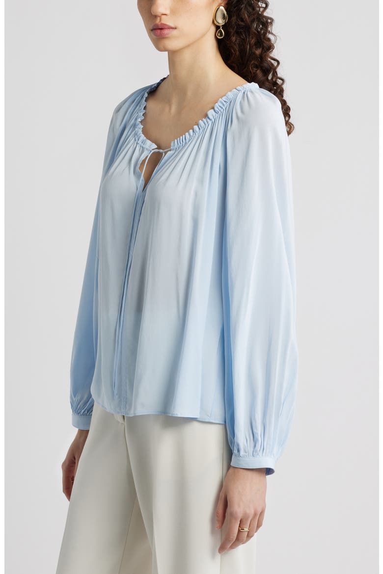 Gathered Tie Neck Top, Alternate, color, BLUE FLOATY