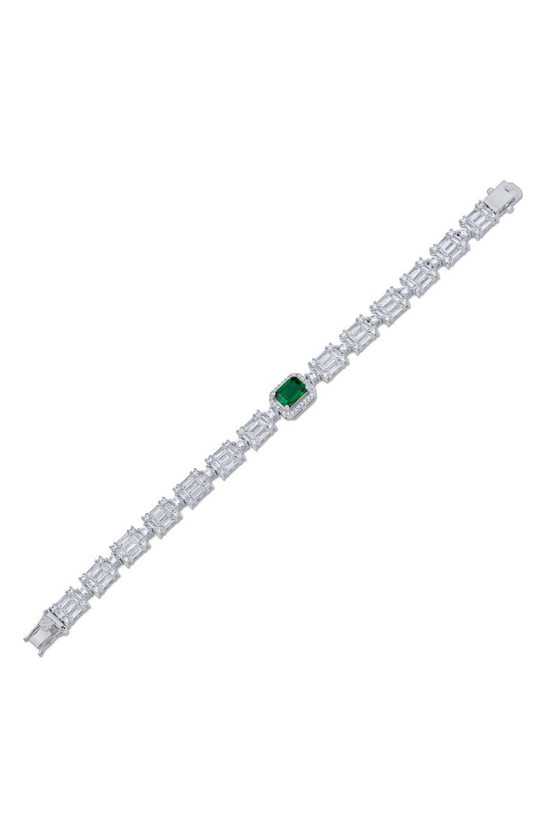 CZ by Kenneth Jay Lane Cubic Zirconia Channel Bracelet, Alternate, color, Emerald/ Silver