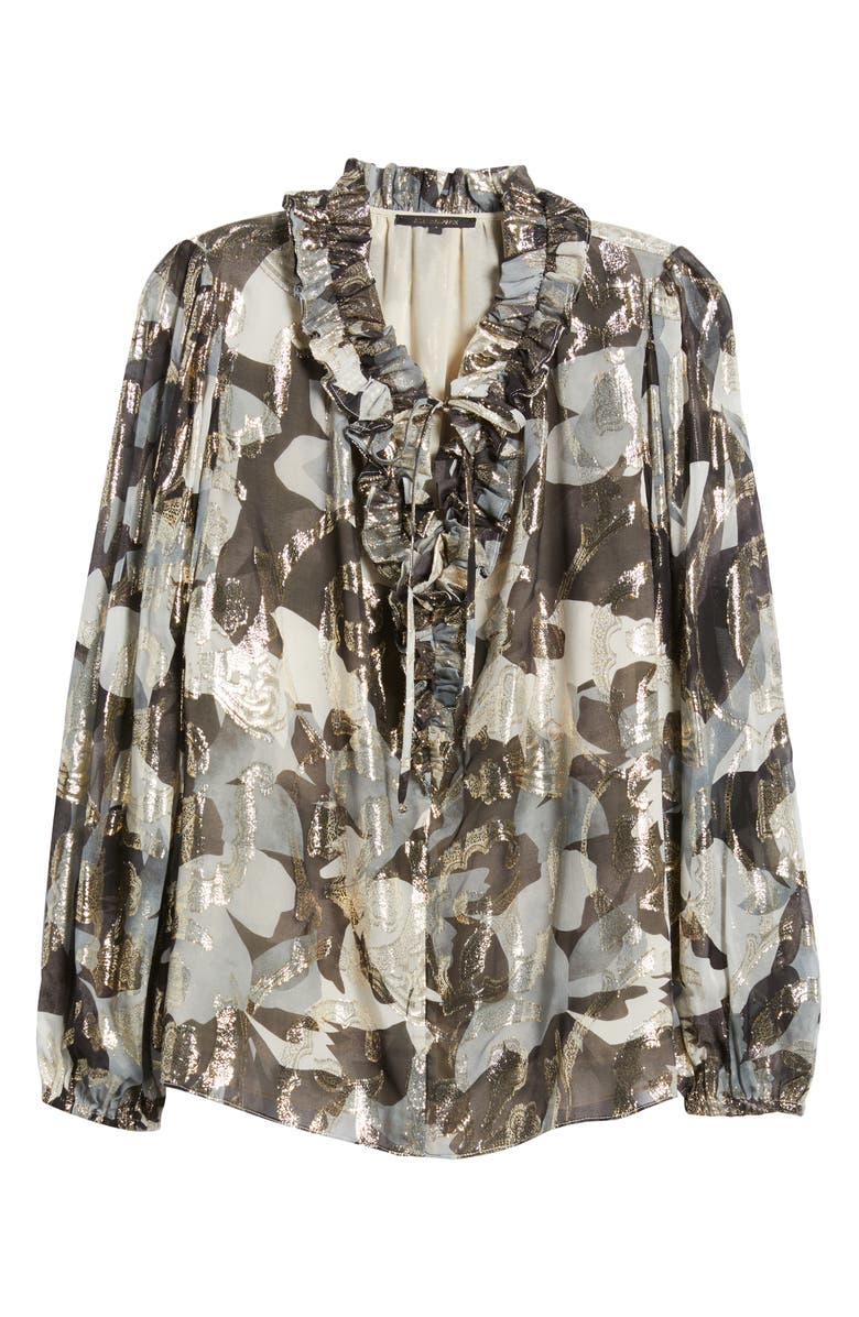 KOBI HALPERIN Boden Metallic Floral Tie Neck Silk Blend Top, Alternate, color, Graphite M