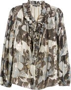 KOBI HALPERIN Boden Metallic Floral Tie Neck Silk Blend Top