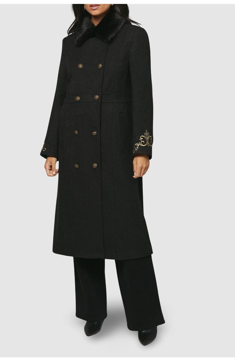 Wallis Faux Fur Military Coat, Alternate, color, Black