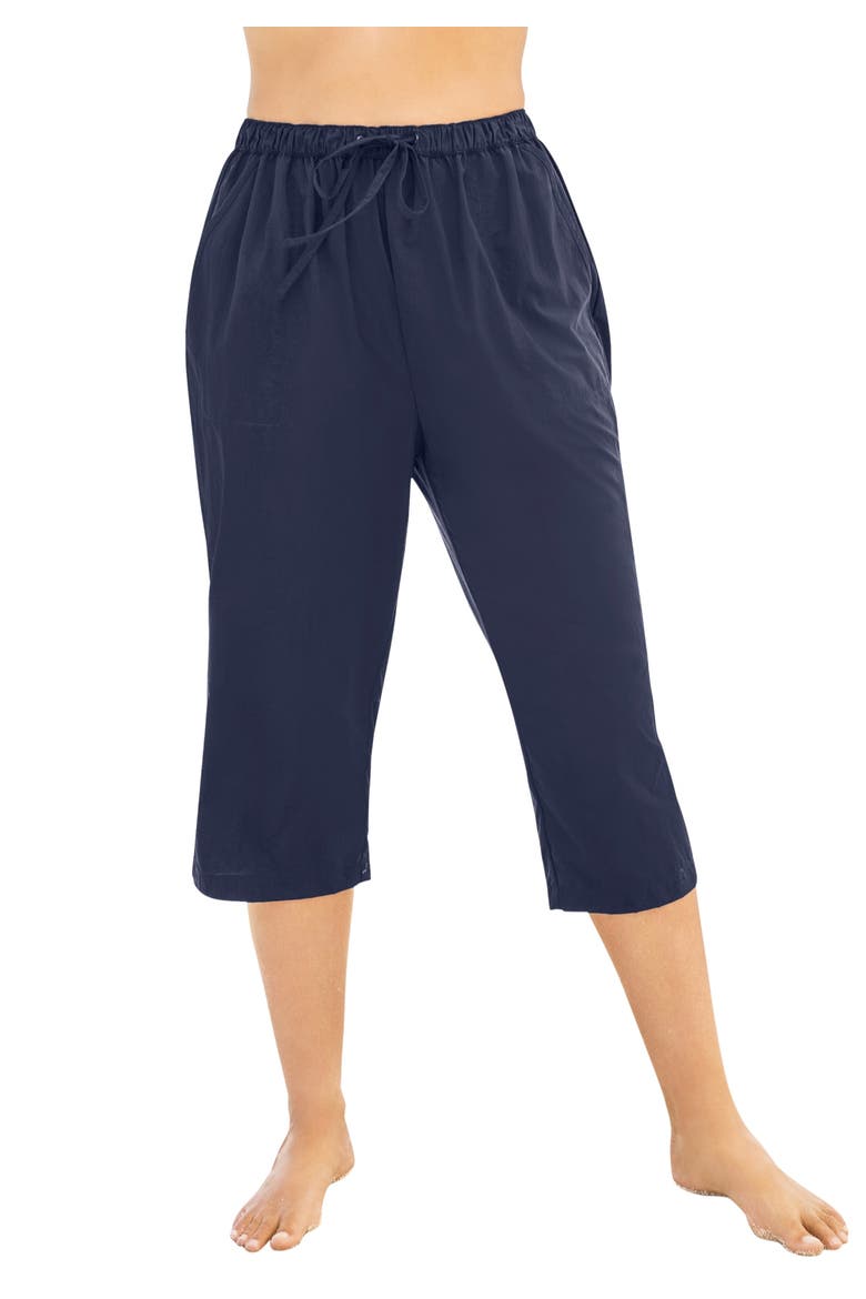 Taslon® Cover Up Capri Pant, Main, color, NAVY