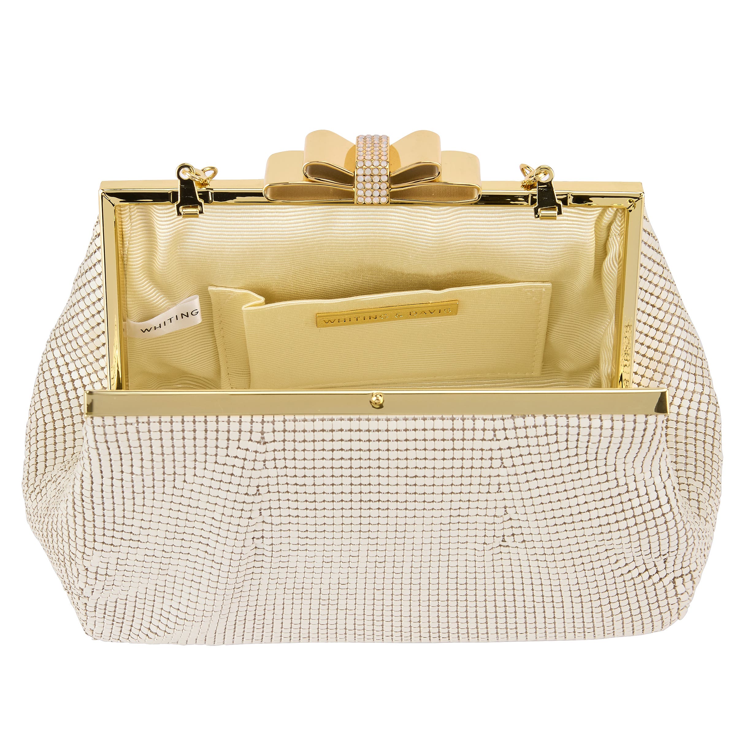 Whiting & Davis Blake Bow Clutch, Alternate, color, Pearl