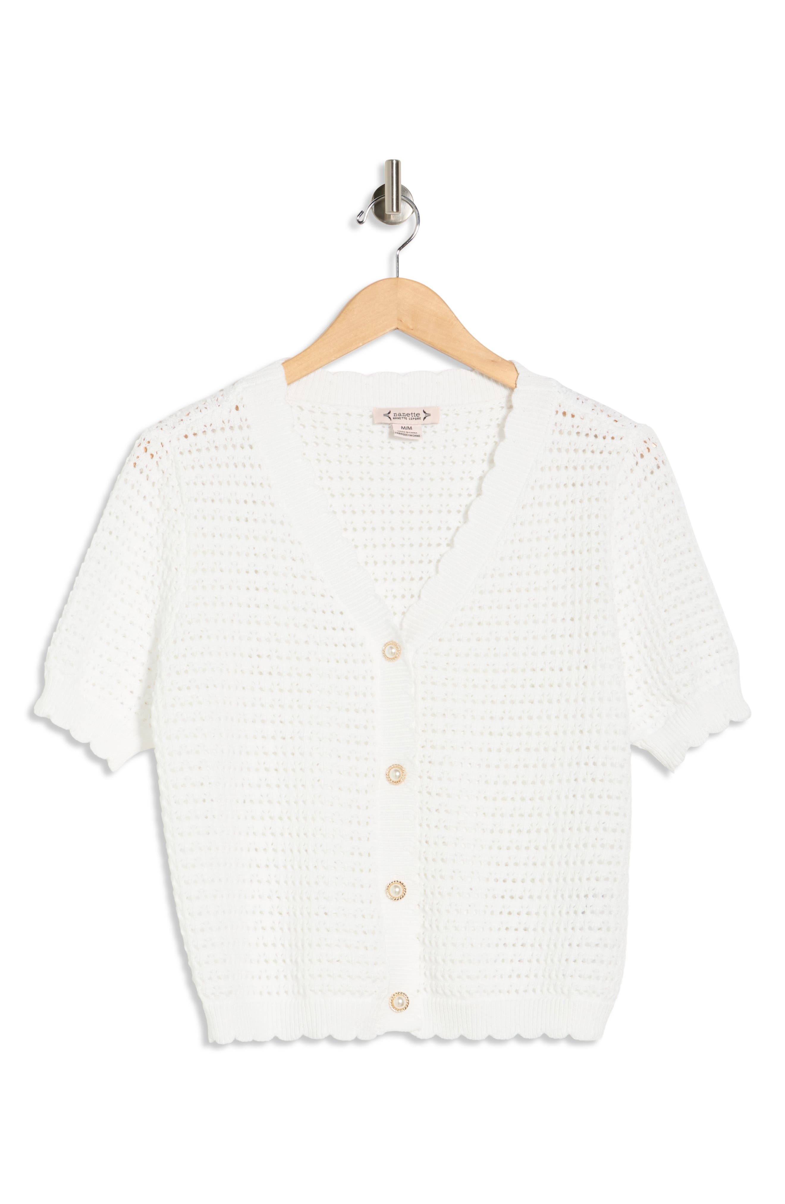 Nanette Lepore Short Sleeve Open Stitch Cardigan