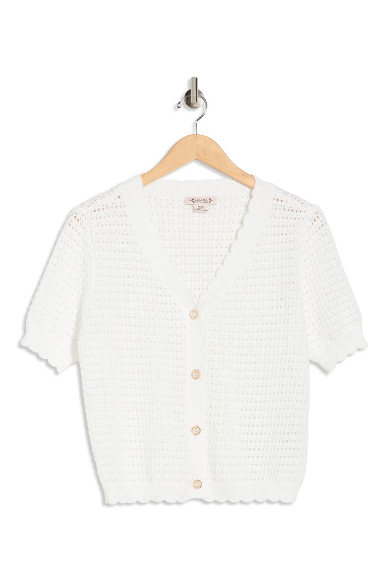 Short Sleeve Open Stitch Cardigan, Main, color, BRILLIANT WHITE