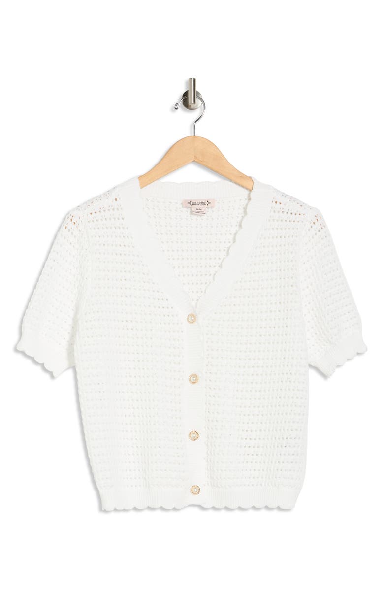 Nanette Lepore Short Sleeve Open Stitch Cardigan, Main, color, Brilliant White