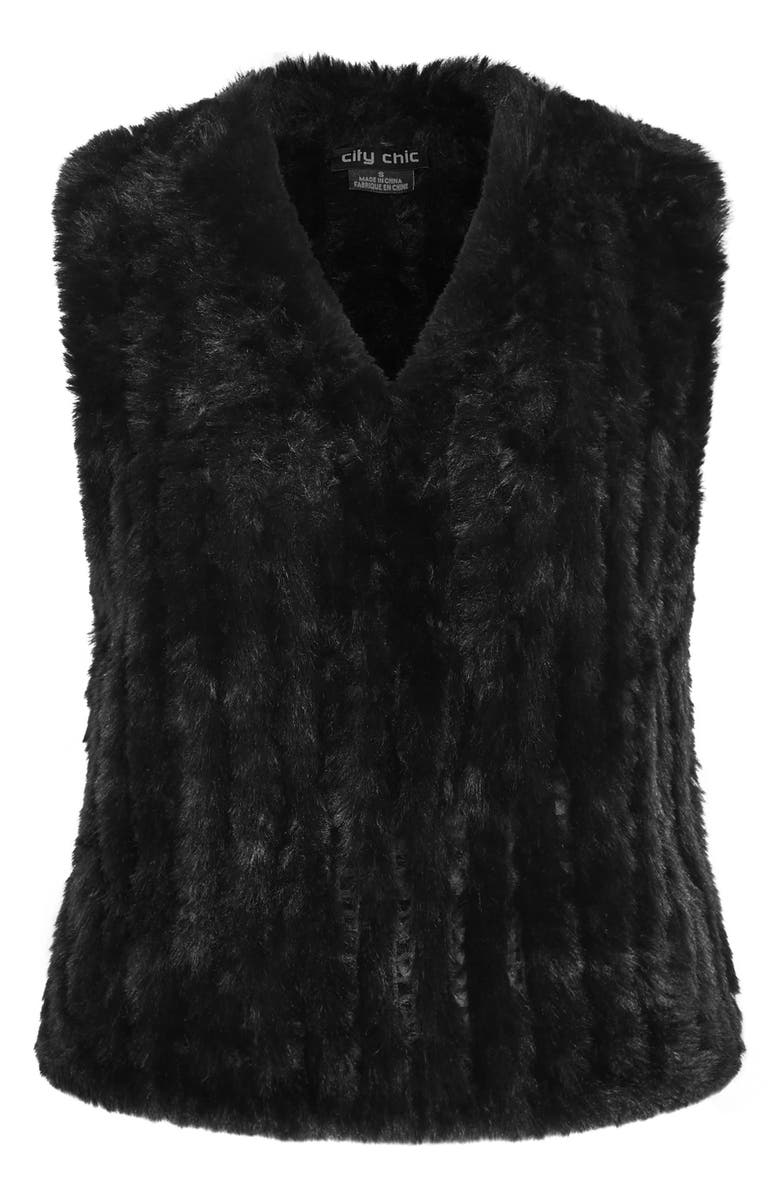 City Chic Eve Faux Fur Vest, Main, color, Black