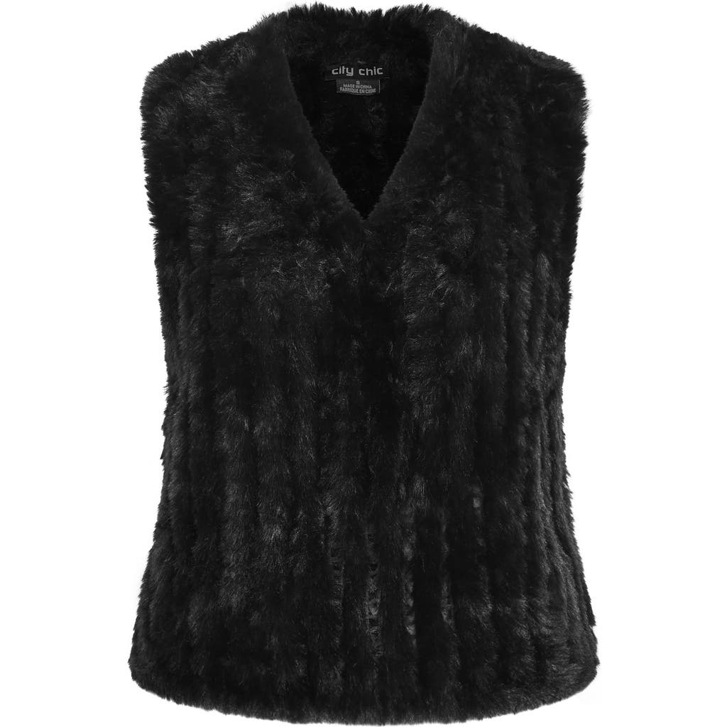 City Chic Eve Faux Fur Vest In Black