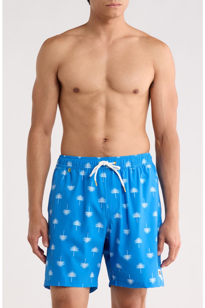 Palm Tree Print Swim Trunks, Main, color, CAMPANULA