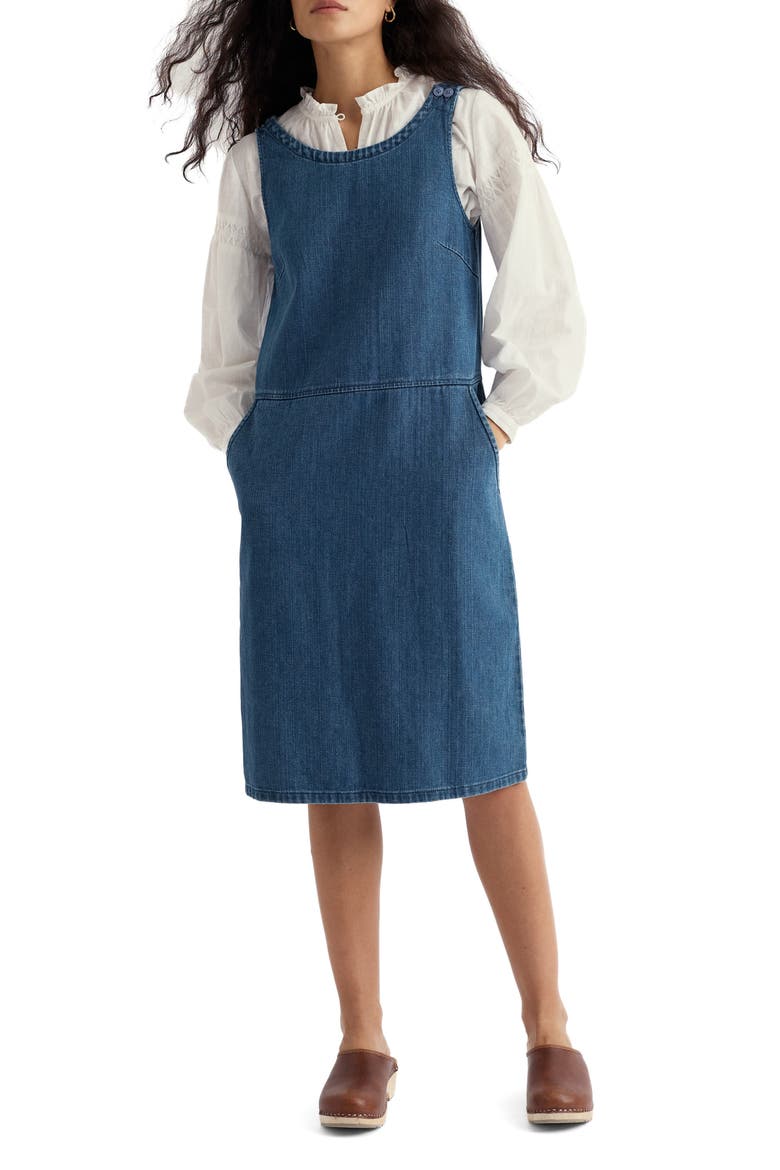 Salt Weave Denim Pinafore Dress, Main, color, MID WASH