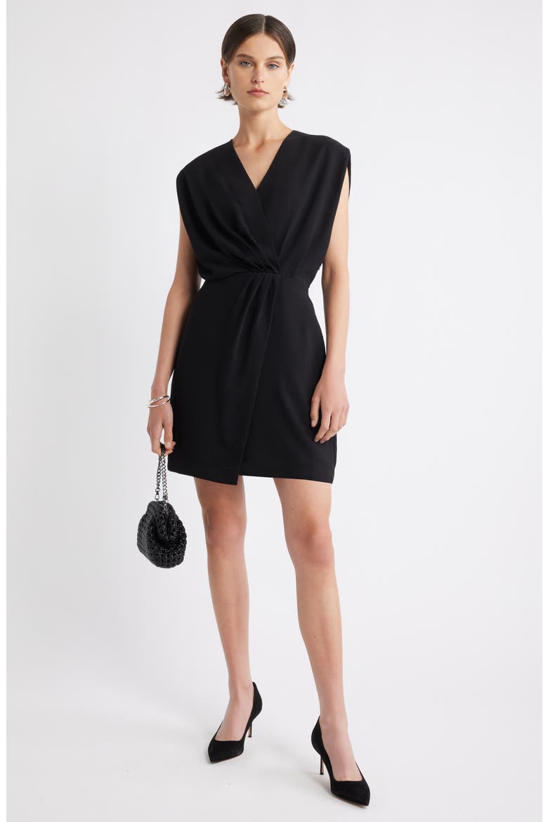 Pleated Asymmetric Wrap Front Minidress, Alternate, color, BLACK