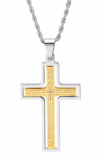 Men's Two-Tone Stainless Steel Cross Pendant Necklace