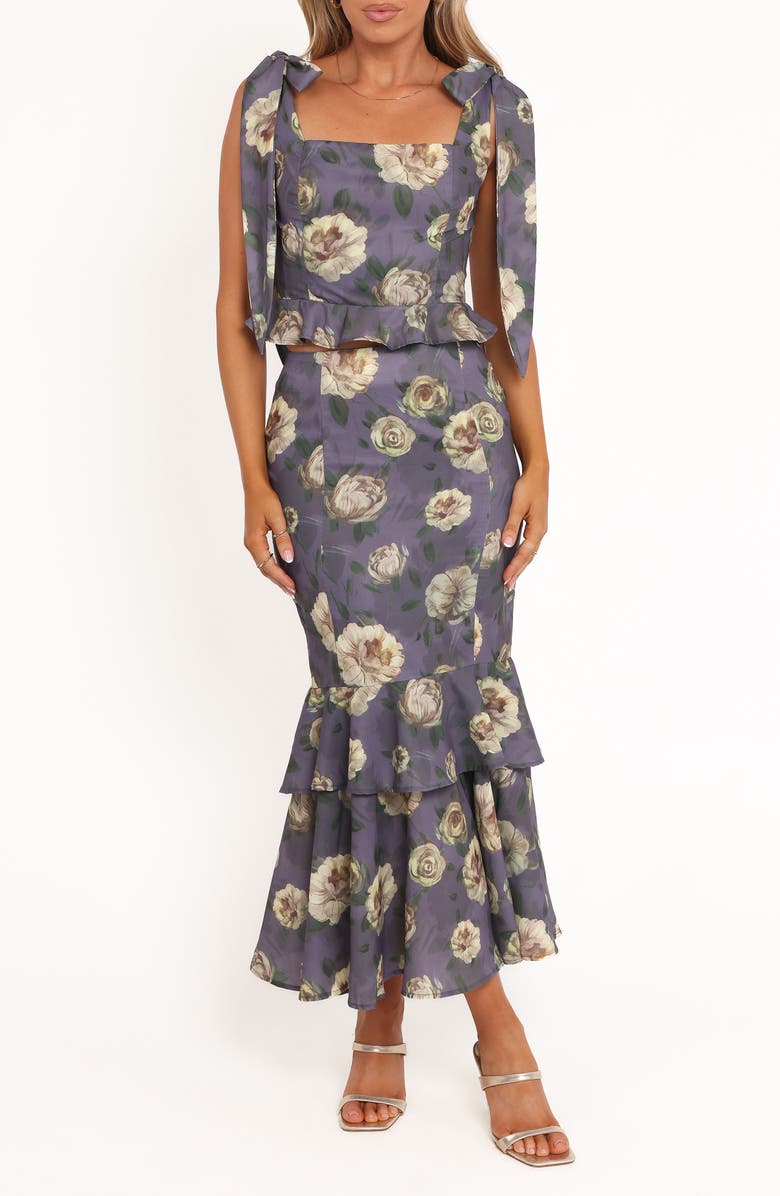 Petal & Pup Luna Floral Crop Peplum Tank & High Waist Skirt Set, Main, color, Lavender Floral